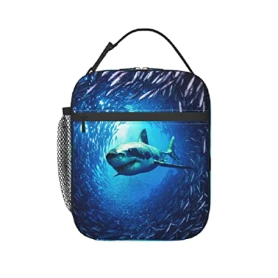 Image of Shark Insulated Lunch Bag Box Tote Cooler Reusable Pail Outdoors Meal For Women Men