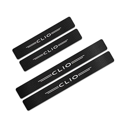 Image of 4Pcs Car Door Sill Scuff Plate Cover Sticker for Ren ault Styling Accessories, Carbon Fiber Kick Plates Welcome Pedal Protector Strips Auto Threshold Non Slip Entry Guard Trim, Clio 2
