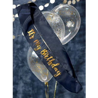 Image of Alandra Birthdays DNS Navy &amp; Gold Metallic Birthday Sash