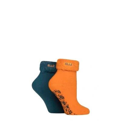 Image of Elle Women&#039;s Lounge Slipper Socks Thermal Bed and Anti Slip Grip in a 2 Pair Multipack Size 4 8 Marmalade