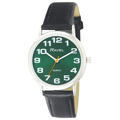 Image of Ravel Unisex Easy Read Watch with Big Numbers Brown/Silver Tone/Sunray Blue Dial