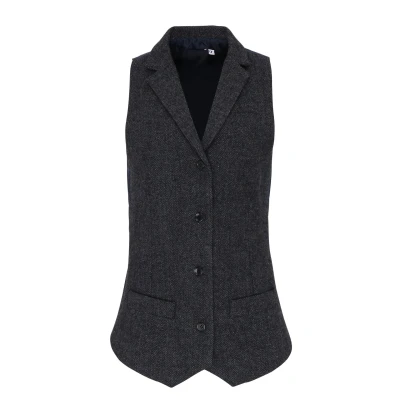 Image of Premier Womens/Ladies Herringbone Waistcoat (Dark Grey) Size X Small