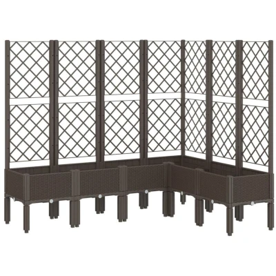Image of vidaXL Brown Garden Planter with Trellis Outdoor Rattan Look Flower Box, Polypropylene, Space Saving Support for Climbing Plants, Patio/Terrace Décor, 160x120x142cm