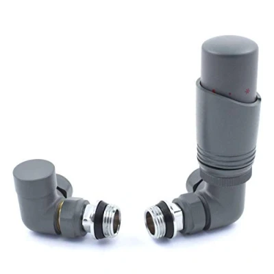 Image of Delta Corner TRV Gunboat Grey Thermostatic Radiator Valve and lockshield Set