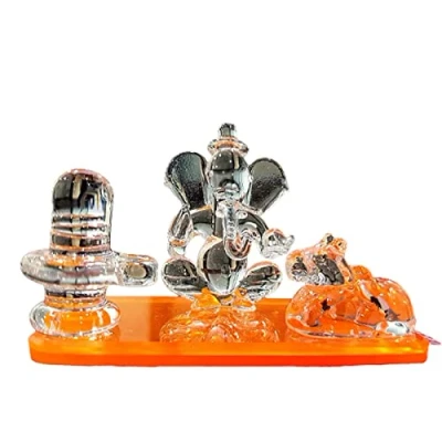 Image of ESPLANADE Glass Ganesh Ji with Shivling and Nandi Ganpati Murti Idol Statue Sculpture 2.5&quot; Inches Ideal For Car Dashboard