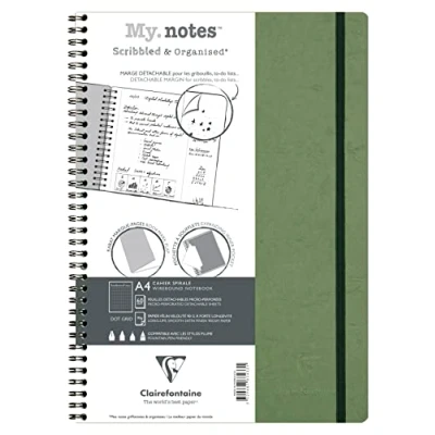 Image of Clairefontaine 783433C Collection Age Bag One Spiral Notebook with Detachable Margins My.Notes Green A5+ 16x21 cm 120 DOT Pages 90 g White Paper Glossy Leather Grain Card Cover