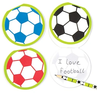 Image of Baker Ross AC896 Football Memo Pads Pack of 6, Small Drawing, Writing Pad Perfect for Kids Goodie Bags, Halloween Party Favours, Good Behavior Rewards or Birthday Present