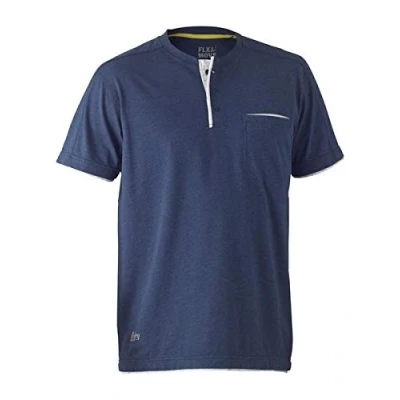 Image of Bisley Workwear UKBK1932_BPCT Flex &amp; Move Cotton Henley T Shirt Short Sleeve Blue Marle, 4XL
