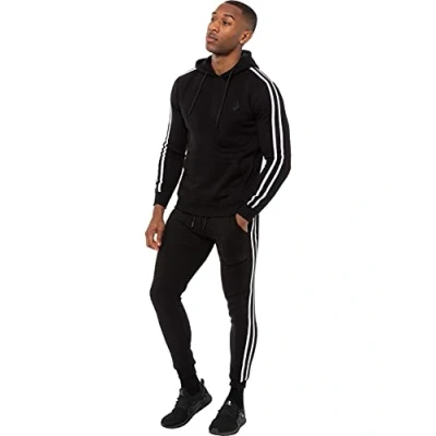 Image of Enzo Mens Full Tracksuit Set Striped Pullover Hoodie Casual Hoody Top Fleece Joggers Gym Jogging Bottoms (Black, L, l)