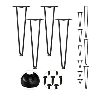 Image of Relaxdays Hairpin Legs, Set of 4, 2 Bars, Metal, Table Support for Shelf and Stool, 45 cm, Black, steel, rubber