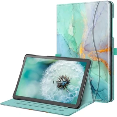 Image of Fintie Case for Samsung Galaxy Tab A9 Plus/A9+ 5G 11 Inch 2023 Model (SM X210/X216/X218), Multi Angle Viewing Smart Stand Back Cover with Pocket Auto Wake/Sleep, Emerald Marble