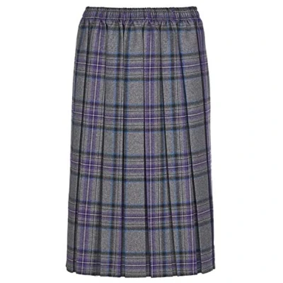 Image of Magritta Ladies Tartan Skirt 27 Inch Length Box Pleated Elasticated Waist UK Size 10 26 (10, Purple Grey)