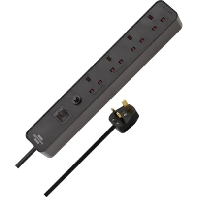 Image of Brennenstuhl Ecolor 4 gang Extension Lead (Power Strip with Safety Fuse Button, switch and 3m cable, 90 angle of sockets) black