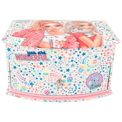 Image of Depesche 12436 TOPModel Cutie Star Small Pink Jewellery Box with Mirror and Hinged Lid