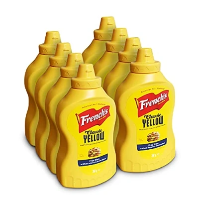 Image of French&#039;s Classic Yellow Mustard 397 G Pack of 8 Wholesome, Tangy, Traditional Taste Perfect for Cheese Burgers, Hot Dogs, Roasted Vegetables, and Chicken Salads