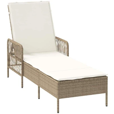 Image of vidaXL Sun Lounger Beige and cream white PE Rattan 157 x 55 92 cm