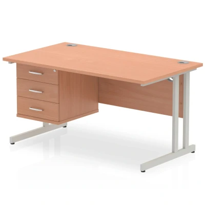Image of Impulse 1400 Rectangle Silver Cant Leg Desk Beech 1 x 3 MI001697