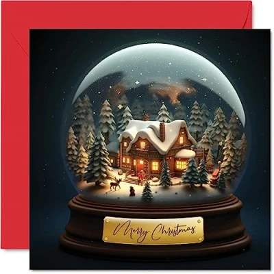 Image of Christmas Cards for Women Men Snow Globe Merry Xmas Card Sister Brother Cousin Uncle Auntie, 145mm x Single Greeting Gift
