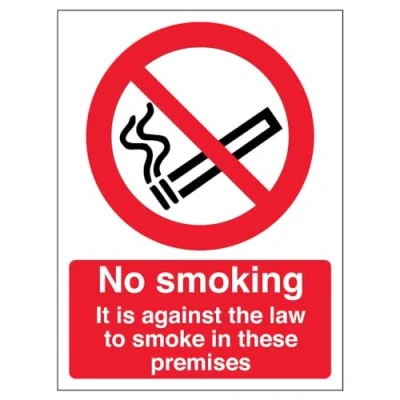 Image of V Safety No Smoking Smoking, Against The Law To Smoke Prohibition Sign 150mm x 200mm 1mm Rigid Plastic