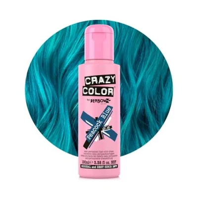 Image of Crazy Color Vibrant Peacock Blue Semi Permanent Hair Dye. Highly Pigmented Teal Turquoise Conditioning &amp; Oil Nourishing Vegan Formula No Bleach or Ammonia 100ml