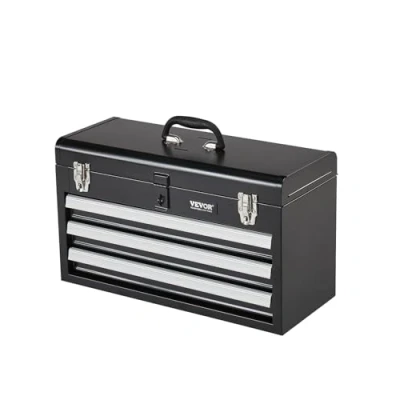 Image of VEVOR Metal Tool Box, 20.5 inch, Portable Box with 3 Drawers, Small Chest EVA Liners, Ball Bearing Slide Drawers Locking &amp; Powder Coated Finish, Multi Function Organizer