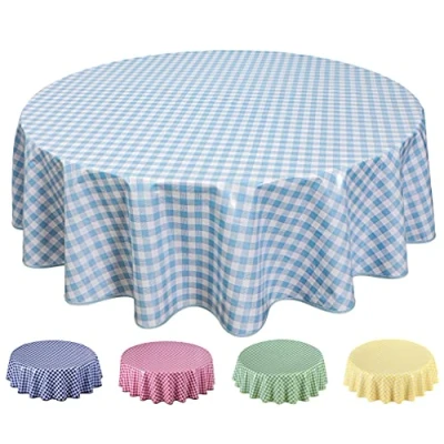 Image of Home Direct Round Oilcloth PVC Wipe Clean Tablecloth Table Cover 160cm 62&quot; Checkers Blue Grey