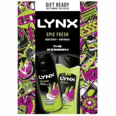 Image of Lynx 2pcs Gift Set for Men Epic Fresh x 1, The Wingmen Bodyspray 48hr Fragrance 150ml &amp; Spicy Bodywash 225ml with Welari Thank You Card (1pack)