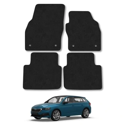 Image of Car Mats Compatible with Skoda Scala (2019 ) Tailored Fit Black Carpet Floor Set Accessory Custom 4 Pieces Anti Slip Backing &amp; Binding Trim Edge