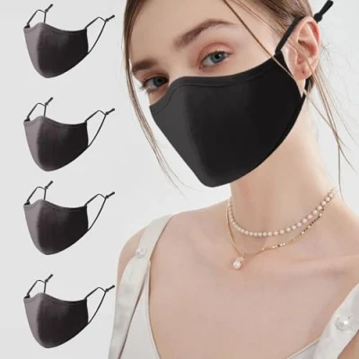 Image of Paxfords Premium Black Face Mask 4Pack Reusable Covering Washable Cotton Cloth Nose Breathable Fabric Masks with Adjustable Ear Loops