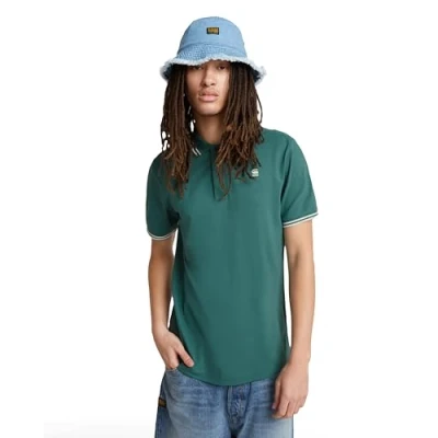 Image of G STAR Men&#039;s Dunda Slim Stripe Polo Polos, Green (blue spruce D17127 5864 G282), XXL