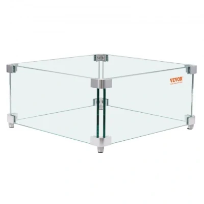 Image of VEVOR Gas Fire Pit Wind Guard for Square Table, 380 x 180 mm Clear Tempered Firepits, 8mm Thick Glass Shield, Panel with Hard Corner Bracket &amp; Feet