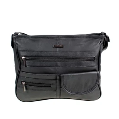 Image of AR BRAND EST. 2021 Ladies Women Real Leather Organiser Cross Body Bag Shoulder Handbag Black