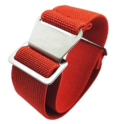 Image of Max French Marine Nationale Elastic Nylon Navy Divers Parachute Watch Straps 20mm 22mm Military Bands (22mm, Red)
