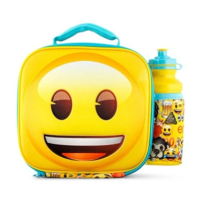 Image of The Emoji Movie 3D Thermal Lunch Bag for Kids at School with Sports Bottle Insulated Snack Children Drinks Reusable Tote Cooler Box
