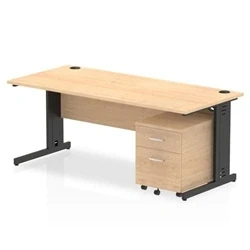 Image of Impulse 1800x800 Desk Maple/Black Cable Managed 2 Drawer Mobile Ped