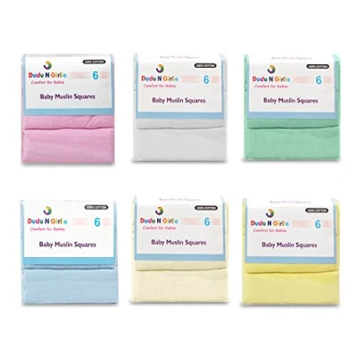 Image of 6pk Baby Muslin Square Burp Cloth 100% Pure Soft Cotton 70x70cm Blue and Cream.
