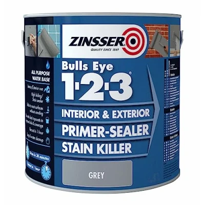 Image of Zinsser Bulls Eye 1 2 3 Primer Sealer &amp; Stain Killer Litre Ready Mixed Colour Grey