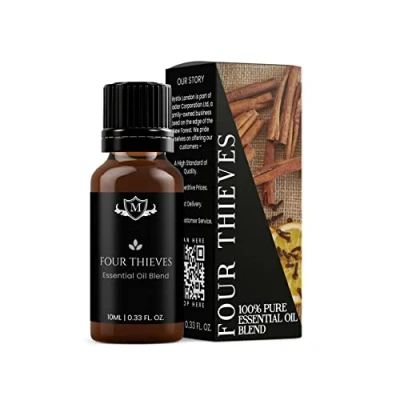 Image of Mystix London Four Thieves Pure &amp; Natural Essential Oil Blend 10ml for Diffusers, Aromatherapy Massage Blends Perfect as a Gift Vegan, GMO Free