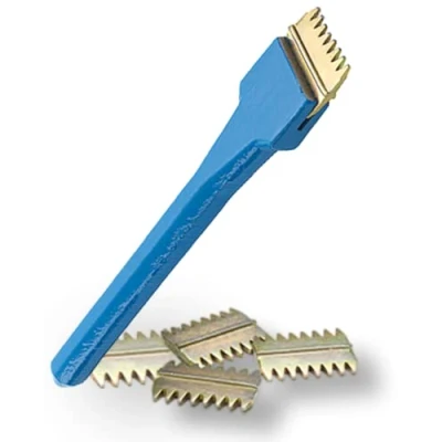 Image of 1.5&quot; Scutch Chisel and Combs Set Footprint. Superior Strength Drop Forged Handle. 5 Double Ended Included. Essential Builders Hand Tools for a bricky/Bricklayer or Stone Mason