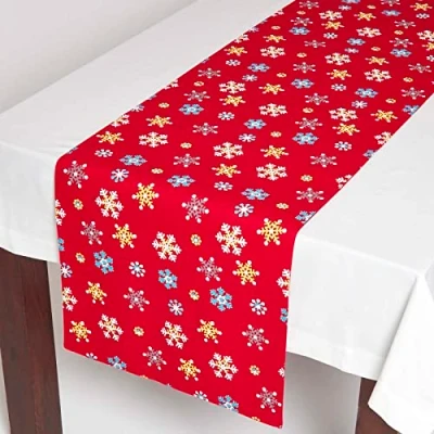 Image of Homescapes Christmas Table Runner Red Snowflake x Mas Design 18 72 Inch 100% Cotton White Green and Colour Washable at Home