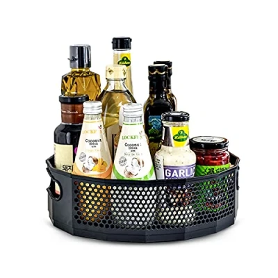Image of Fyfjur Lazy Susan Turntable Condiment Holder, Honeycomb Shape Rotating Rack, Rotatable Spice Cupboard Organizer, Multi Functional Rack for Kitchen Storage, Fruit (Plastic)