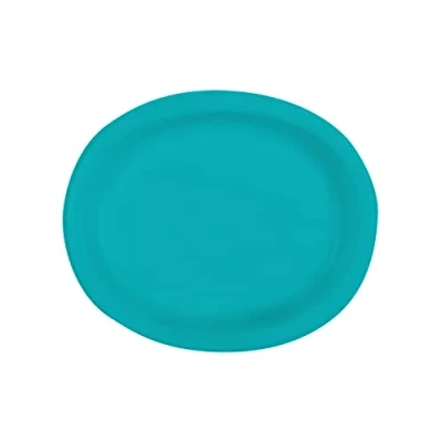 Image of Unique 32119 Solid Oval Plates Caribbean Teal Color Theme 8ct, Pack of 8
