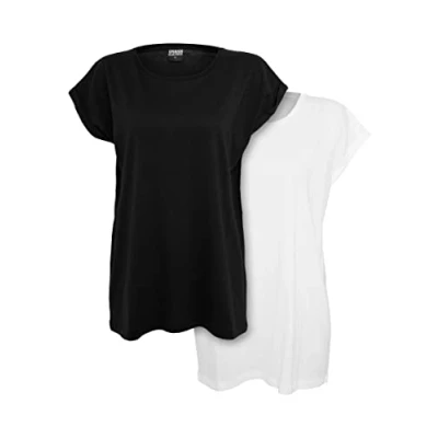Image of Urban Classics Women&#039;s Ladies Extended Shoulder Tee 2 pack T Shirt, Black/White, XXL