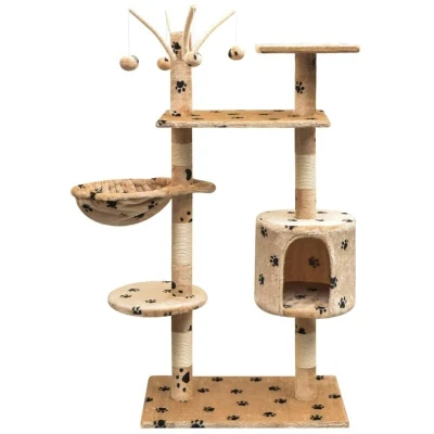 Image of vidaXL Cat Tree with Sisal Scratching Posts 125 cm Paw Prints Beige