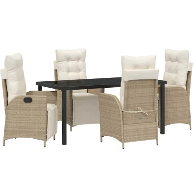 Image of vidaXL 5 Piece Garden Dining Set Beige Poly Rattan