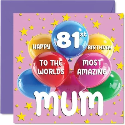 Image of 81st Mum Birthday Card World&#039;s Most Amazing Happy for from Daughter Son, 145mm x Age 81 Eighty One Greeting Cards Mother Mom