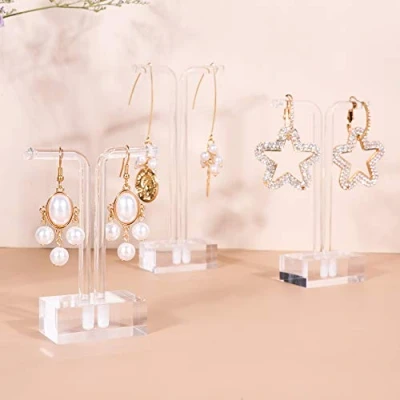 Image of GemeShou 3pcs acrylic T bar Earring display Stand for show, retail hanging holder online business, transparent jewelry Photography Props【Acrylic 】