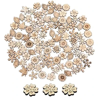 Image of 50 Pcs Wooden Flower Leaf Embellishments Wood Cutouts Slices Craft Ornament Decoupage DIY Scrapbooking Card Making Decor