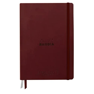 Image of RHODIA 194152C Rigid Notebook Bullet Journal Goalbook Creation Lie de Vin A5 15.5x21x2 cm 100 pages Clairefontaine Paper Lavis Technique Plain White 200 g/m 2 Ribbons Faux Leather Cover