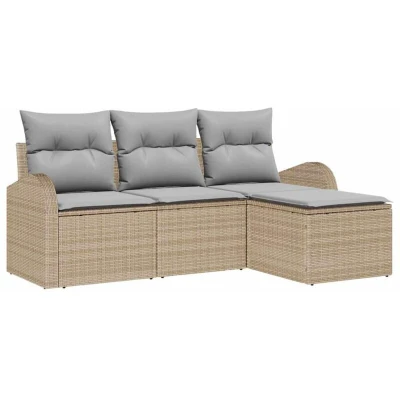 Image of vidaXL 4 Piece Garden Sofa Set with Cushions Beige Poly Rattan